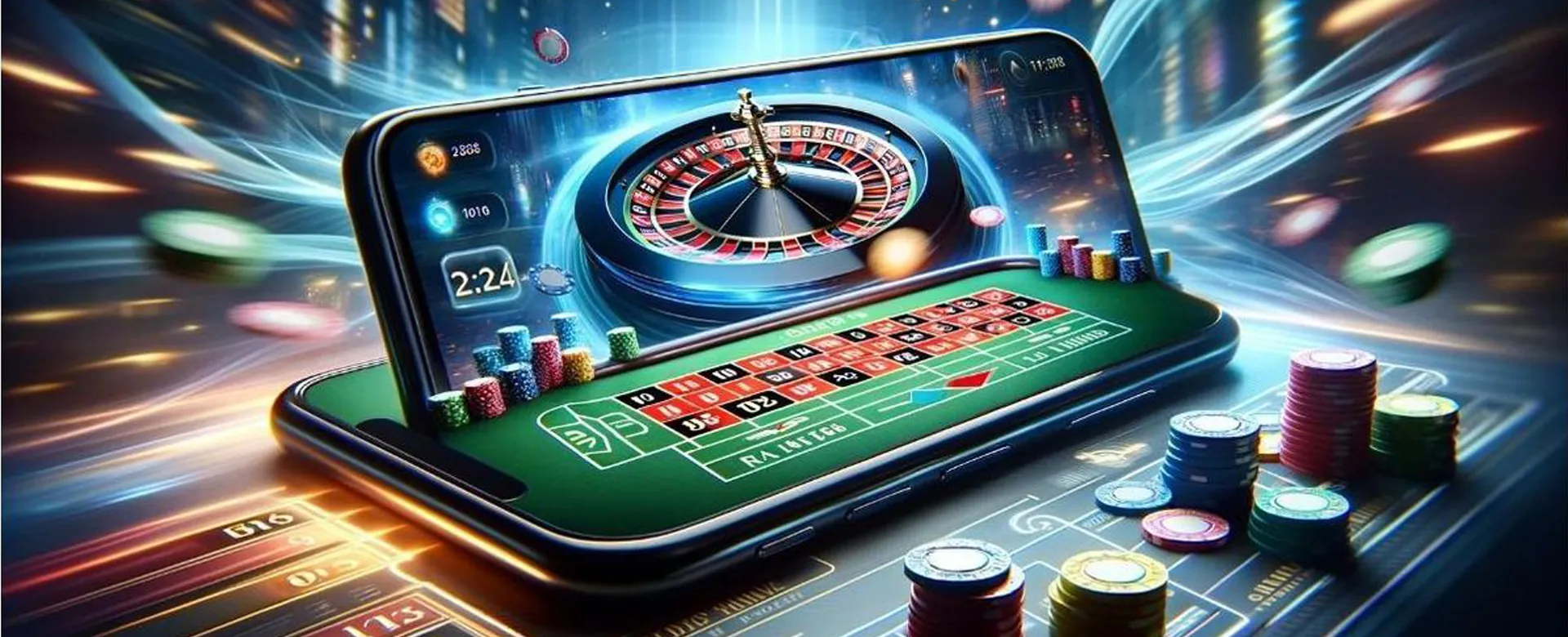 Dynamic background illustrating exciting casino games and login screen